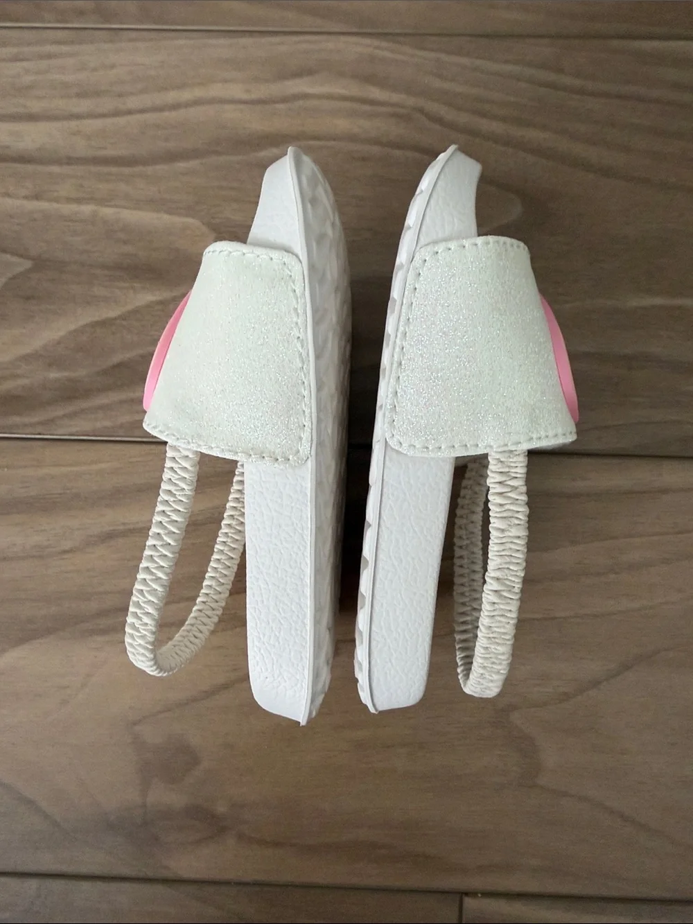 The Children's Place White Slide Sandals with Pink Rainbow Heart Accent